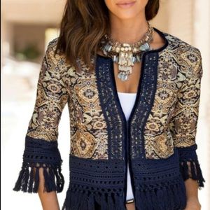 BOSTON PROPER FRINGE GORGEOUS BOHO FASHION JACKET